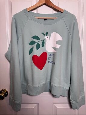 J.Crew Paix et Amour Dove Heart Graphic Crewneck Sweatshirt Large